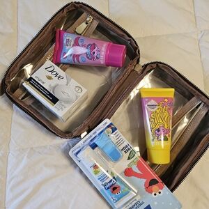 Clear Travel Toiletry Bag with Assorted Items